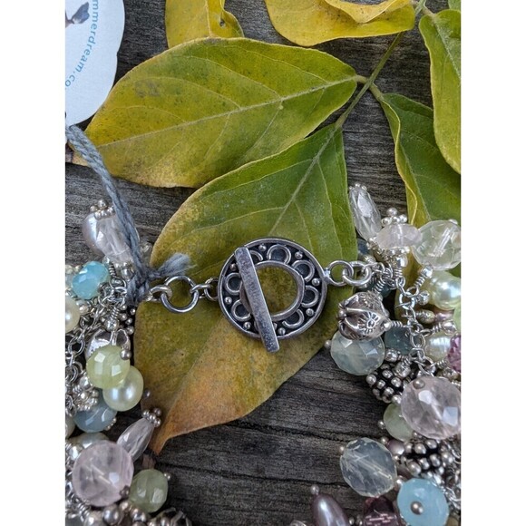 Vintage Sterling Silver Gemstone & Pearl Bracelet, Romantic Gift, Beachy Jewelry - Picture 6 of 10